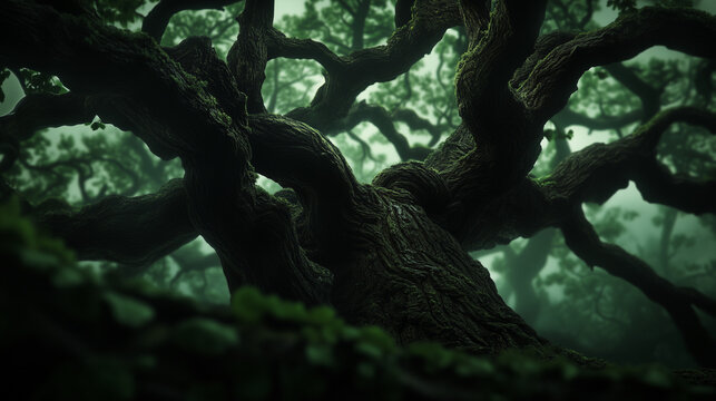 The Onyxbeam Tree: Majestic Black-Barked Giant of Big Timber Forest