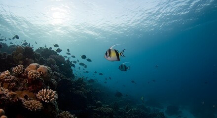 Fototapeta premium Stunning Batfish Over Vibrant Coral Reef Underwater Scene