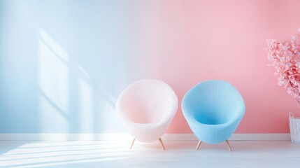 Modern Cozy Chairs in Pastel Colors Against a Soft Background