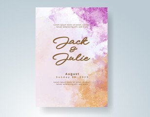 Wedding card invitation template with hand painted watercolor splash