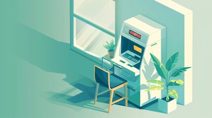 Bank ATM Security Isometric Flat Vector Illustration