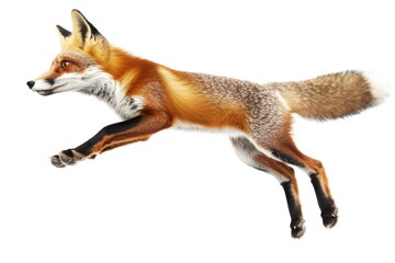 Obraz premium A red fox leaping in mid-air, showcasing its agility and quick reflexes