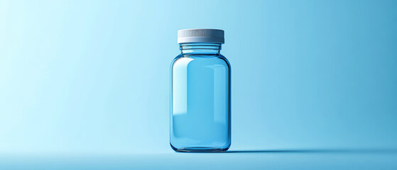 Stylish medical bottle on a serene blue background with ample space for custom branding and captivating product mockups