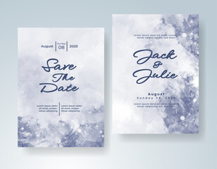Wedding card invitation template with hand painted watercolor splash