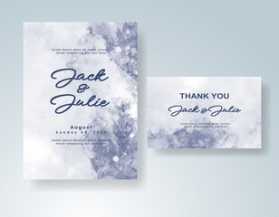 Wedding card invitation template with hand painted watercolor splash