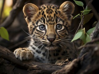 Obraz premium Two leopards puppies, AI generated