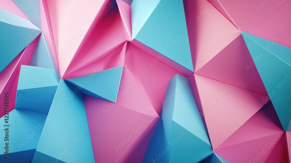 Poster geometric abstract background with triangular shapes in soft pink and blue colors creating a modern 