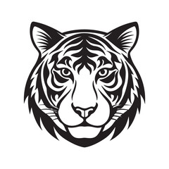tiger head silhouette, black and white silhouette, vector and illustration