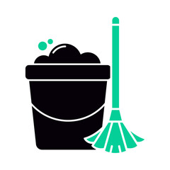 Mopping – Mop and Bucket Representing Clean, Sanitized Floors to Maintain Hygiene in Every Corner of Your Home or Workplace. Vector illustration.