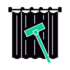 Curtain Cleaning – Curtains with Cleaning Tools Representing Fresh and Well-Cleaned Drapes That Enhance Home Décor. Vector illustration.