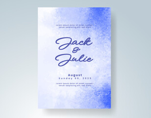 Wedding card invitation template with hand painted watercolor splash