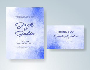 Wedding card invitation template with hand painted watercolor splash