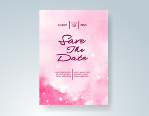 Wedding card invitation template with hand painted watercolor splash