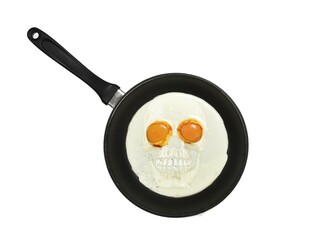 Fried eggs in a pan, skull and eyes