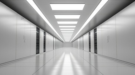 Obraz premium Modern Data Center Corridor with Illuminated Server Racks