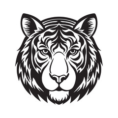 tiger head silhouette, black and white silhouette, vector and illustration