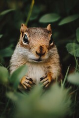 Obraz premium A close-up shot of a squirrel sitting on the grass
