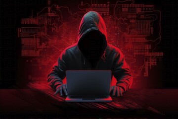 Symbolic image Computer hacker at work, AI generated