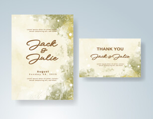 Wedding card invitation template with hand painted watercolor splash