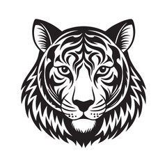 tiger head silhouette, black and white silhouette, vector and illustration