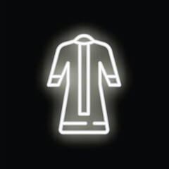 White neon sign depicting traditional thobe garment glowing on black background