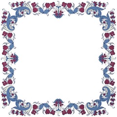 Vector floral frame with traditional Norwegian Rosemaling motif