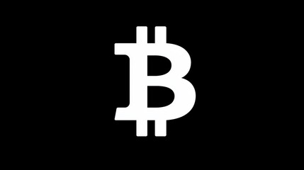 Fototapeta premium White Bitcoin symbol on a plain black background. Symbolic representation of cryptocurrency, digital currency, and financial technology.