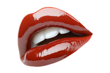 Isolated Vivid Red Glossy Lips Smiling