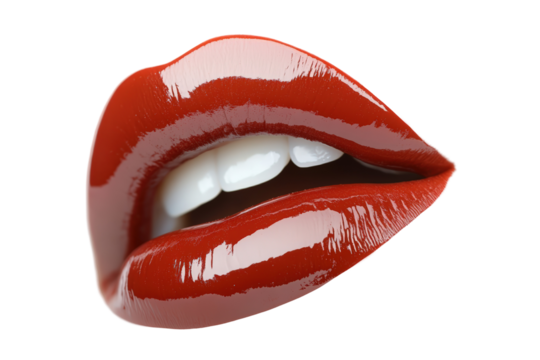 Isolated Vivid Red Glossy Lips Smiling