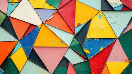 Fototapeta premium Colorful Abstract Geometric Pattern with Cracked Paint and Texture