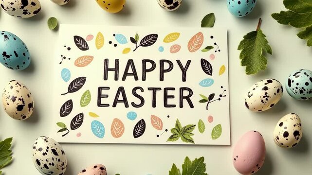Colorful easter eggs and leafy happy easter greeting card Happy Easter