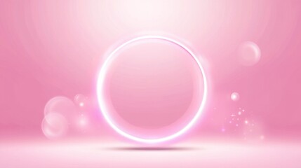 Obraz premium Glowing pink circle frame on soft background.