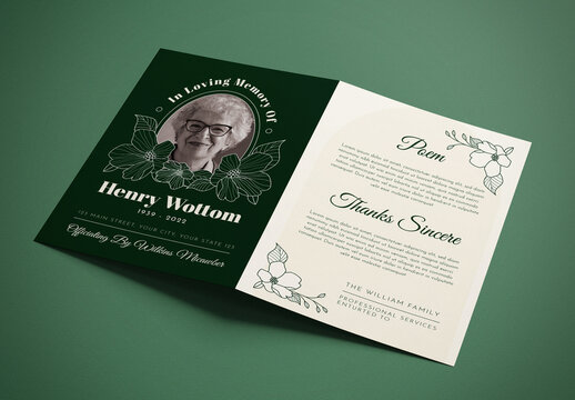 Green Hand Draw Funeral Program