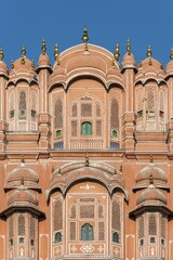 Frontal Facade of Hawa Mahal, Palace of Winds, Jaipur, Rajasthan, India, Asia