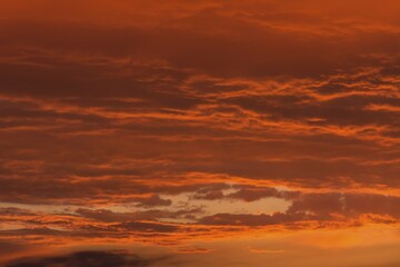 Red coloured clouds in the evening sky, Bavaria, Germany, Europe