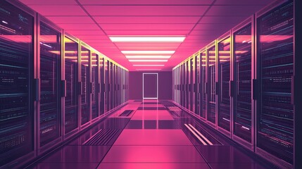 Fototapeta premium Futuristic Server Room with Neon Lights and Modern Data Technology
