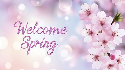Delicate pink blossoms welcome spring against a soft pastel background in a serene outdoor setting