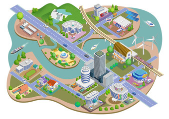 生活に根差したスマートシティの町並みイラスト   バリエーションあり