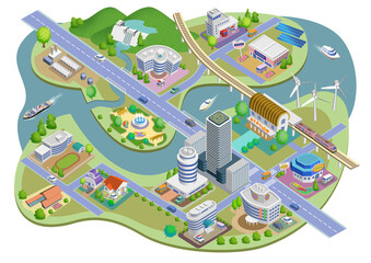 生活に根差したスマートシティの町並みイラスト   バリエーションあり