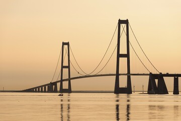 Great Belt Bridge, evening, Storebæltsbroen, Great Belt Strait, Korsør, Slagelse Municipality,...