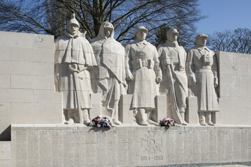 Monument to the fallen soldiers of Verdun, soldiers form symbolic protective wall, World War I,...