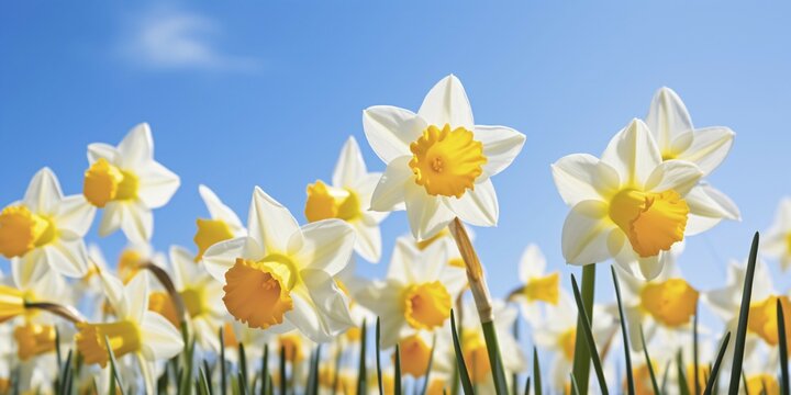 Daffodil spring flowers in front of blue sky. KI generiert, generiert AI generated