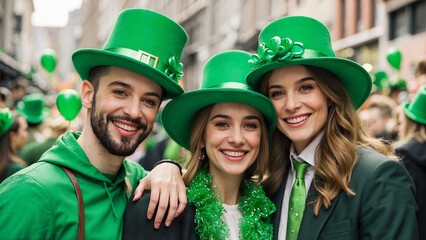 Happy Couple in Green Hats Celebrating St. Patrick’s Day