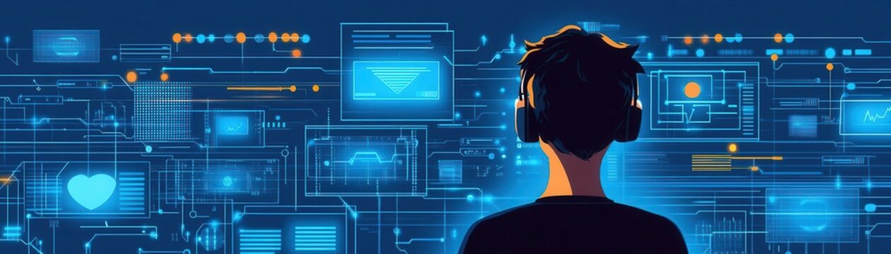 cyber attack on digital network flat design side view cybersecurity theme cartoon drawing