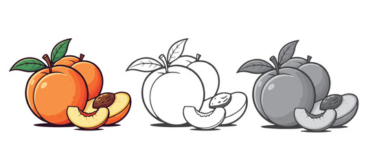 Vector icon set of Peach fruit