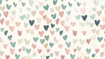 Colorful Hand-Drawn Hearts Pattern in Soft Pastel Tones