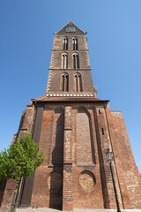 Tower of St. Mary, Gothic brick building, 14th century, Wismar, Mecklenburg-Western Pomerania, Germany, Europe