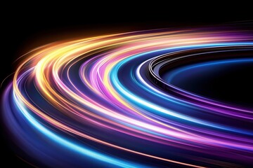 Dynamic streaks of vibrant neon colors curving against a dark background. Concept of speed, motion, and futuristic energy.