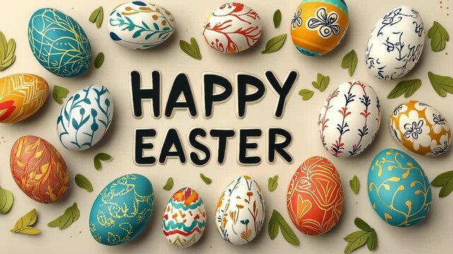 Colorful easter eggs with intricate patterns and happy easter message Happy Easter