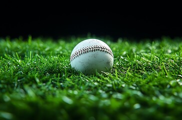 a baseball in a grass background